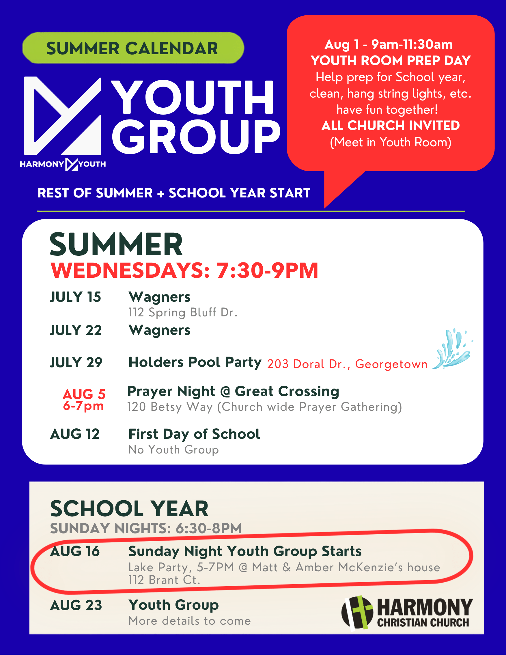 Summer Youth Calendar