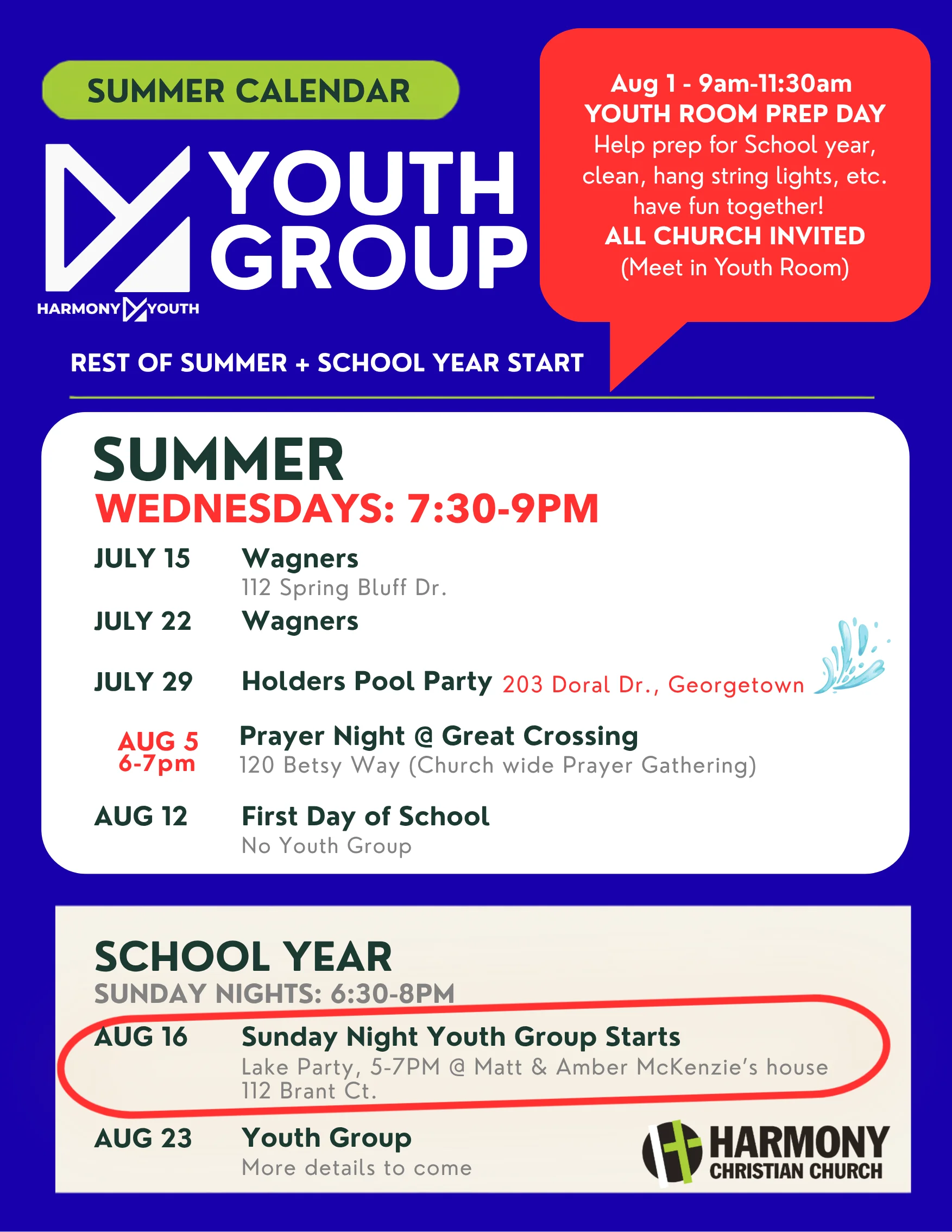 Summer Youth Calendar